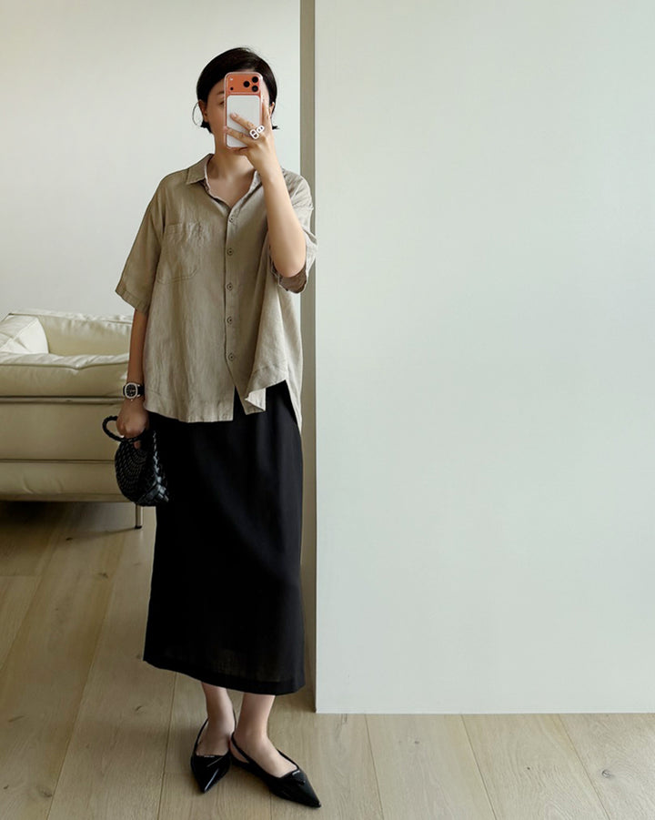 Tencel Linen Blend Long Straight Skirt