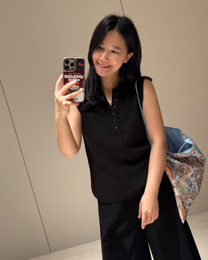 Ribbed Collared Sleeveless Knit Tank