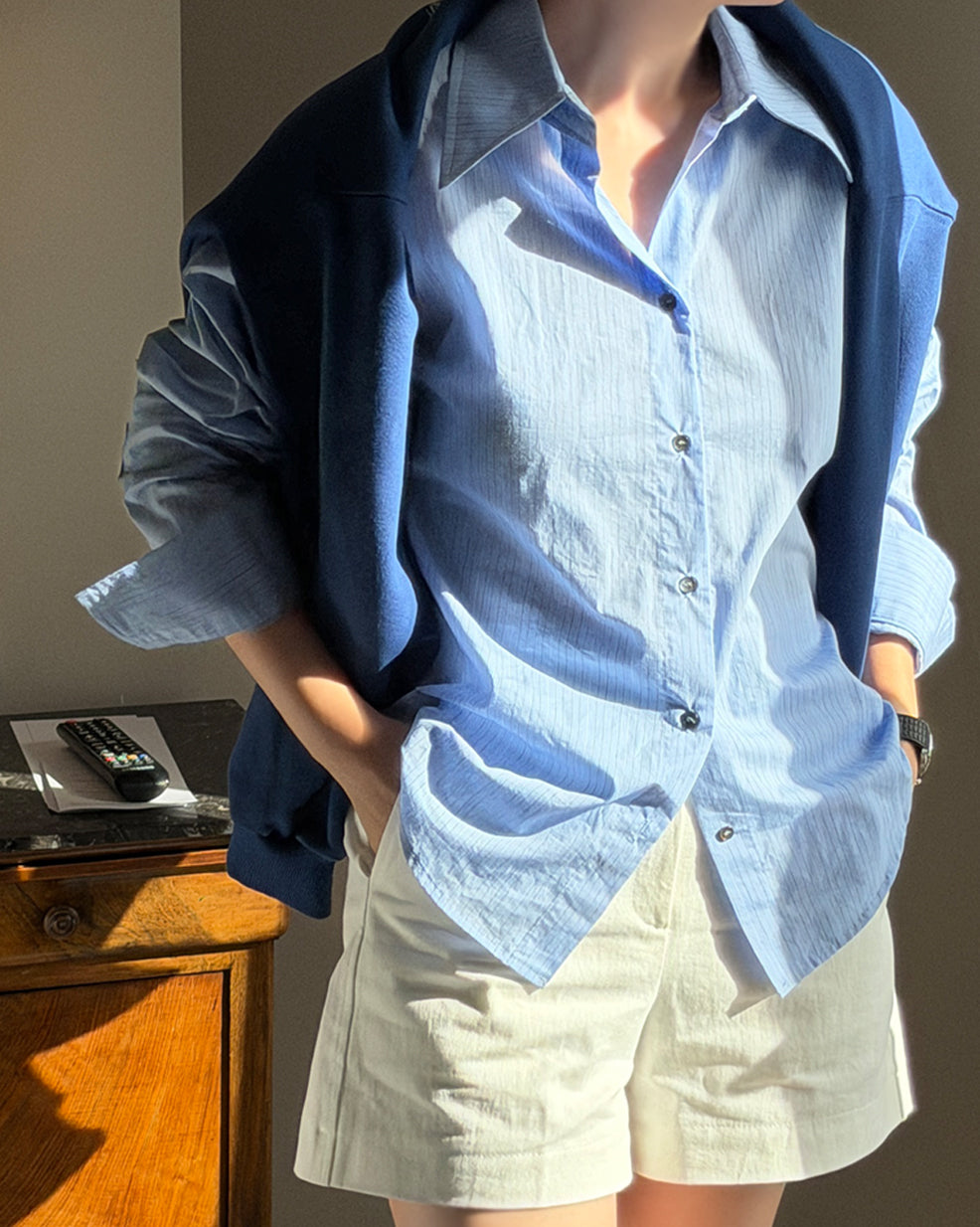 Crisp Fine-Stripe Button-Up Shirt