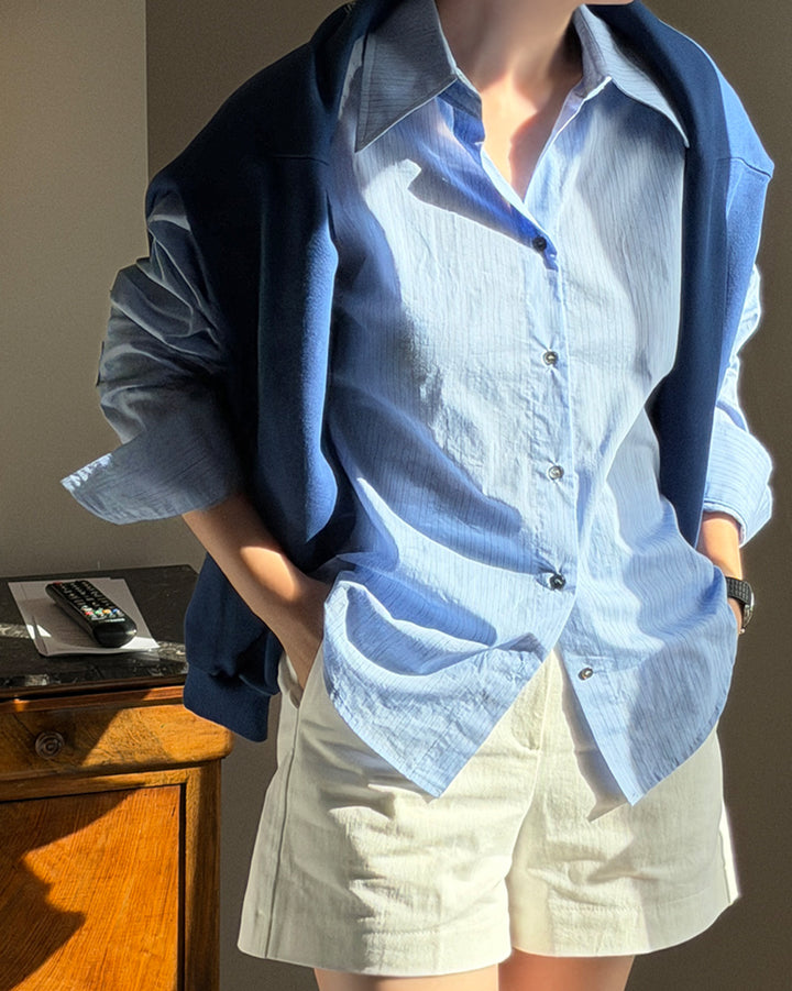 Crisp Fine-Stripe Button-Up Shirt