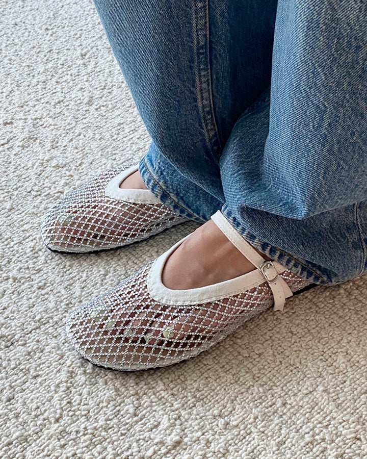 Rhinestone Mesh Mary Jane Flats