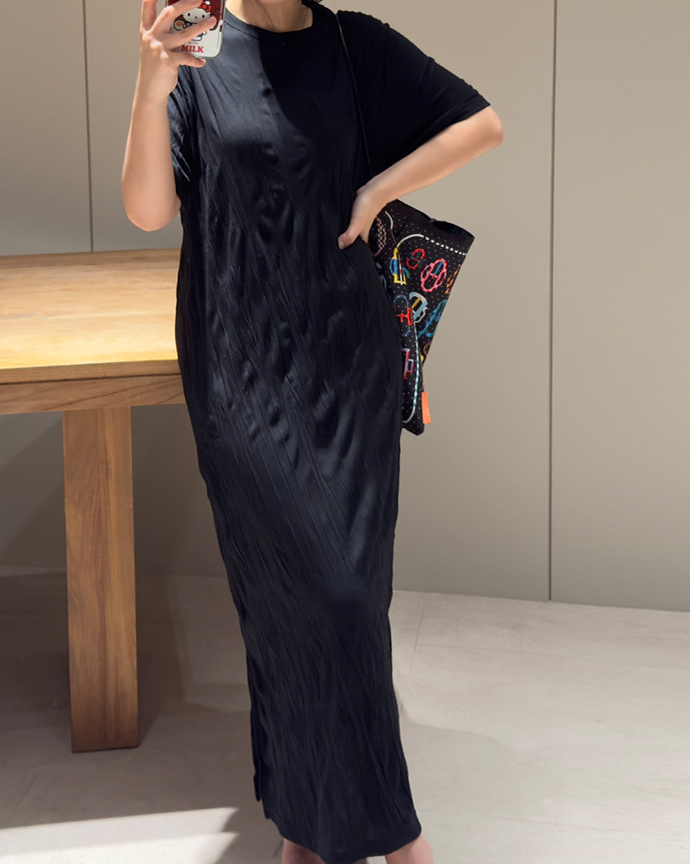 Crinkled Short Sleeve Maxi Dress