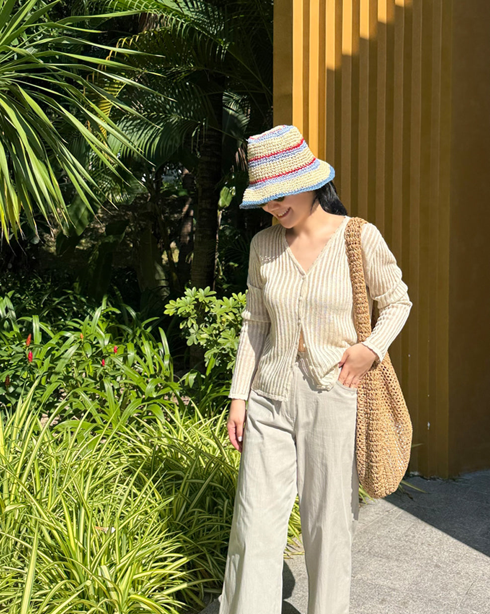 Linen Blend Sheer Ribbed Knit Cardigan