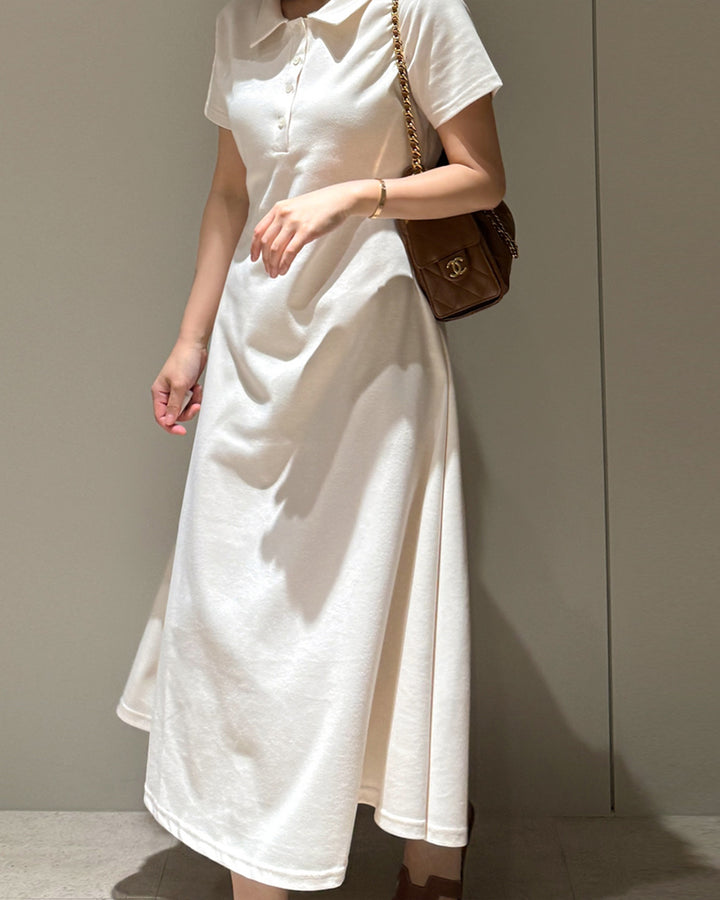 Polo Collar Flared Maxi Dress