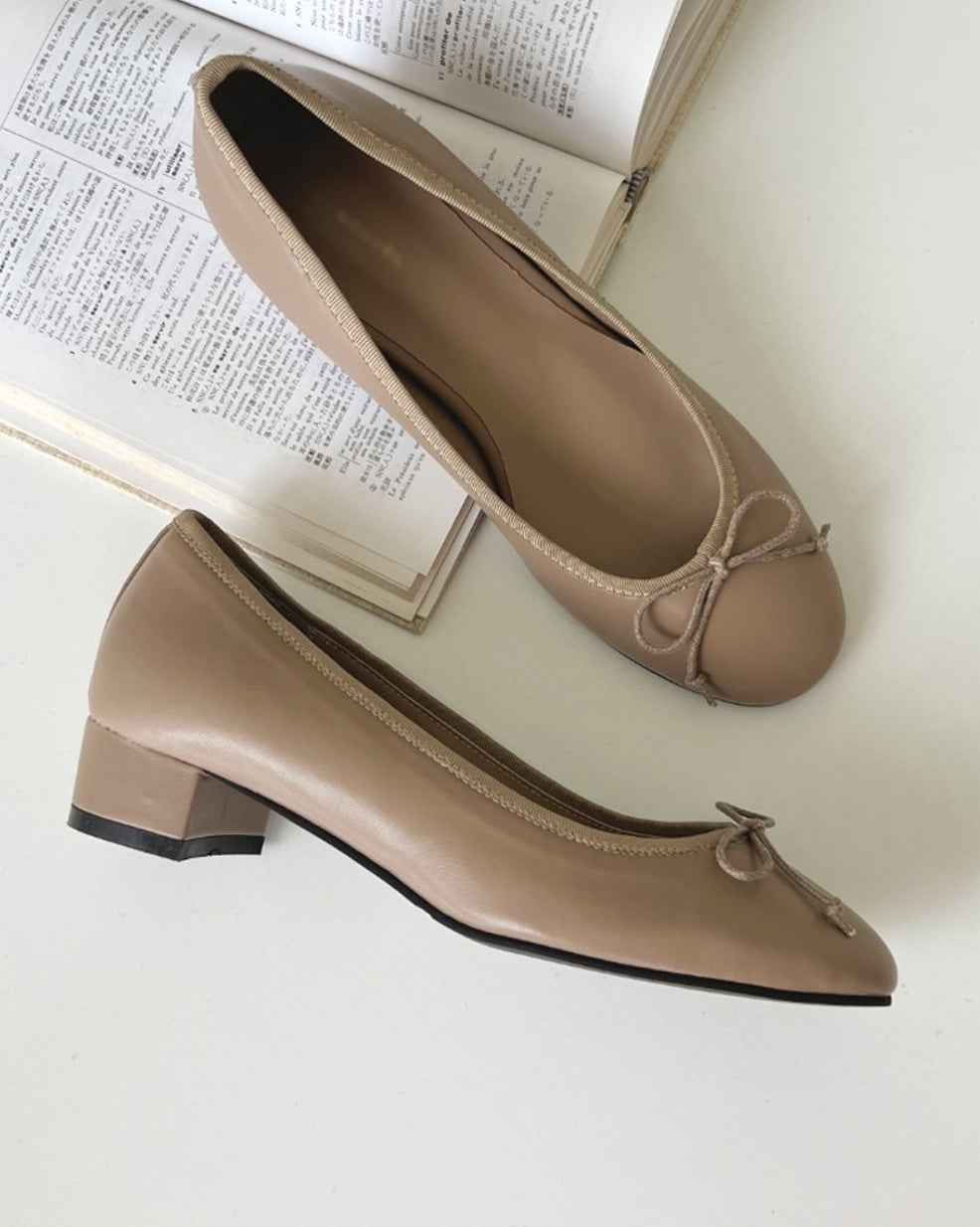 Matte Ribbon Low Block-Heel Pumps