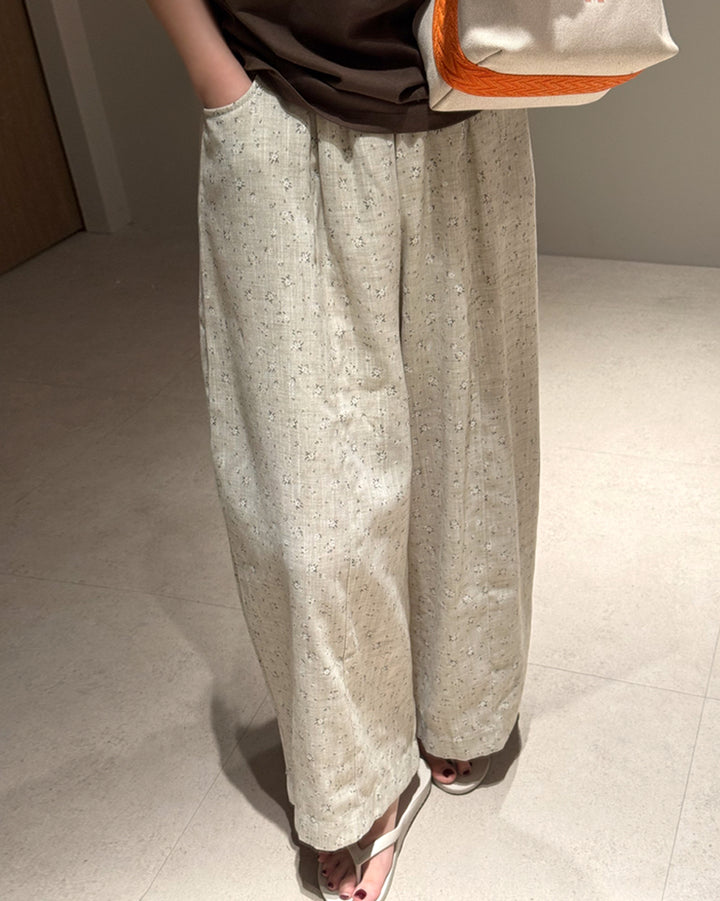Floral Printed Wide-Leg Elastic Pants