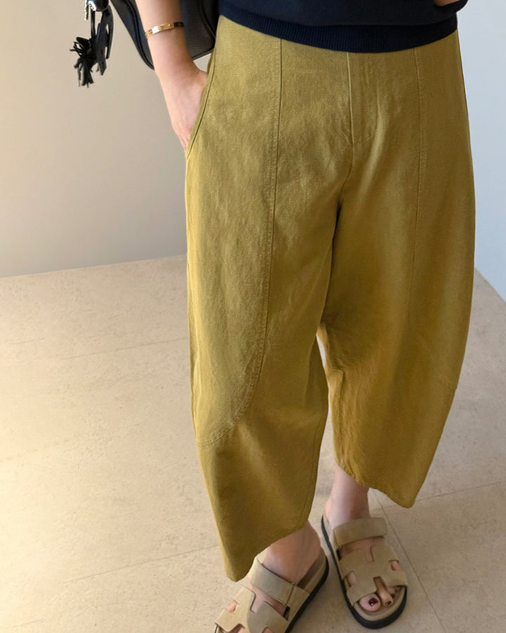 Linen Blend Wide Leg Barrel Pants