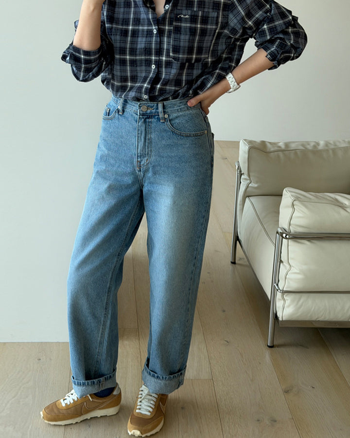 High-Waist Wide Straight Jeans