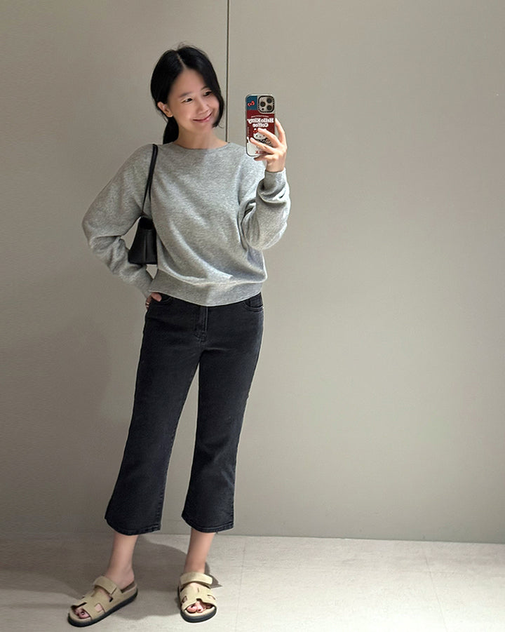 Washed Black Ankle Denim with Hem Slits
