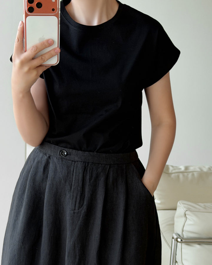 Relaxed Cap-Sleeve Round Neck Tee