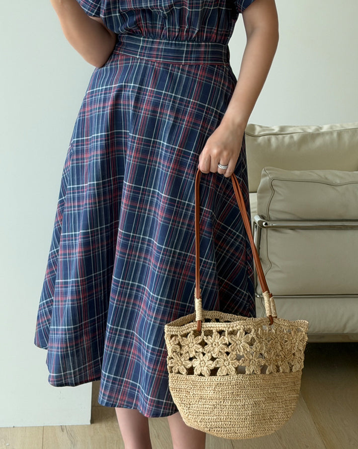 Raffia Crochet Leather Strap Tote