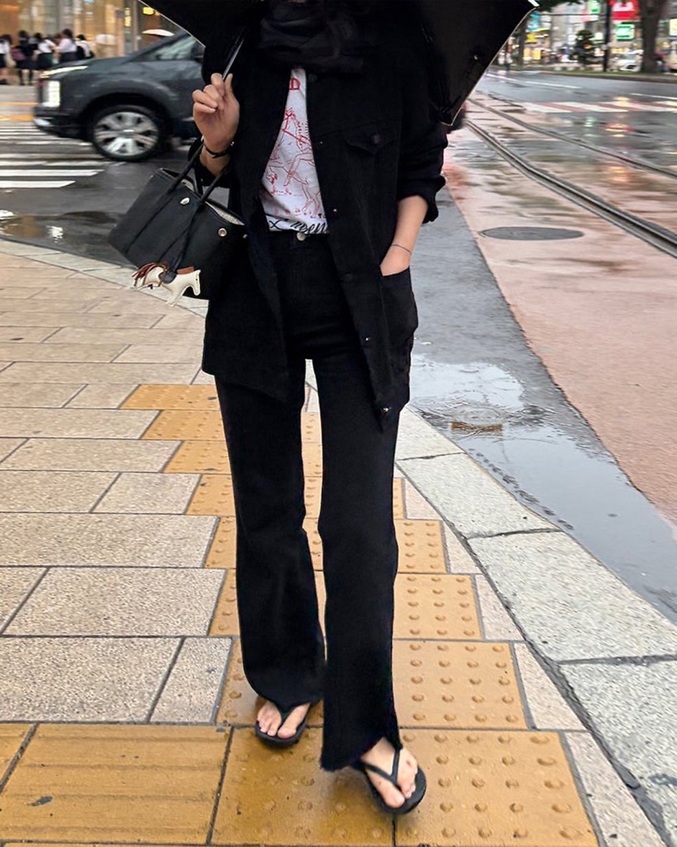 Soft Washed Black Slight Flare Jeans