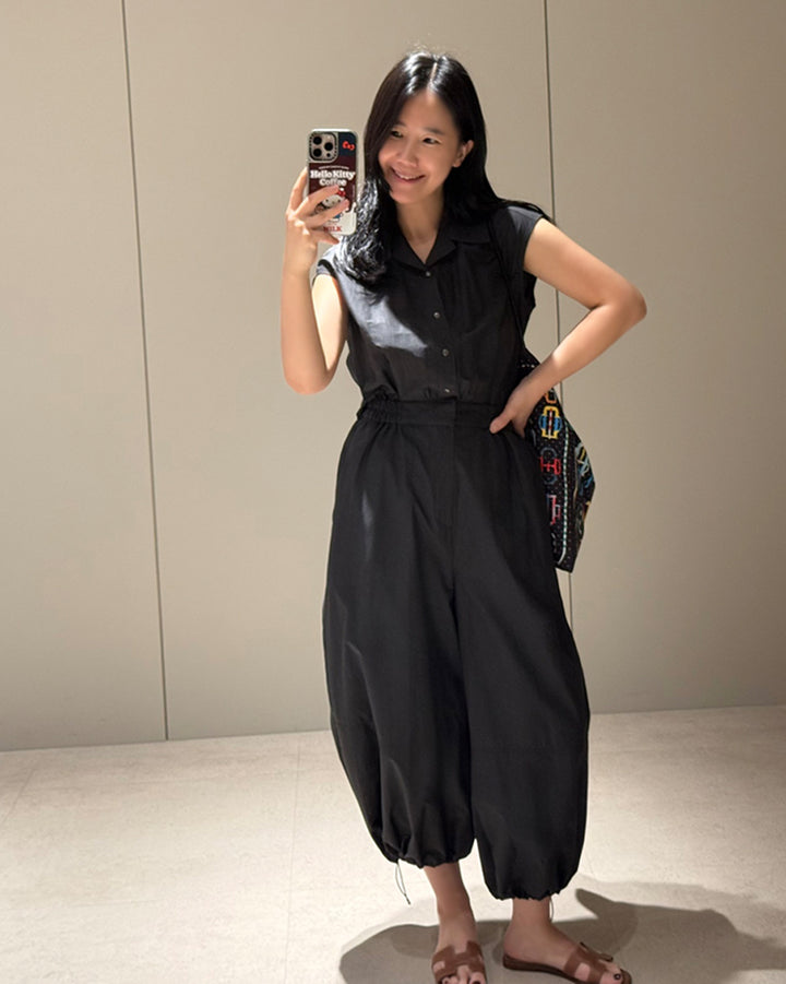 Sleeveless Drawstring Hem Jumpsuit