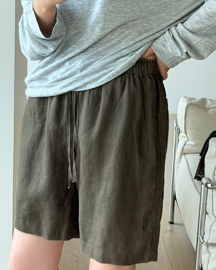 Casual Linen Drawstring Shorts