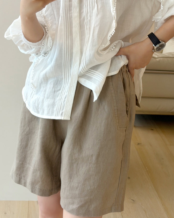 Premium 100% Linen Elastic Waist Shorts