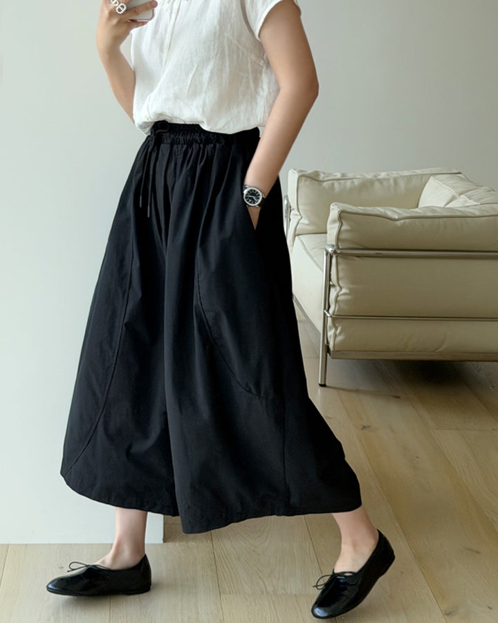 Wide-Leg Elastic Waist Culottes