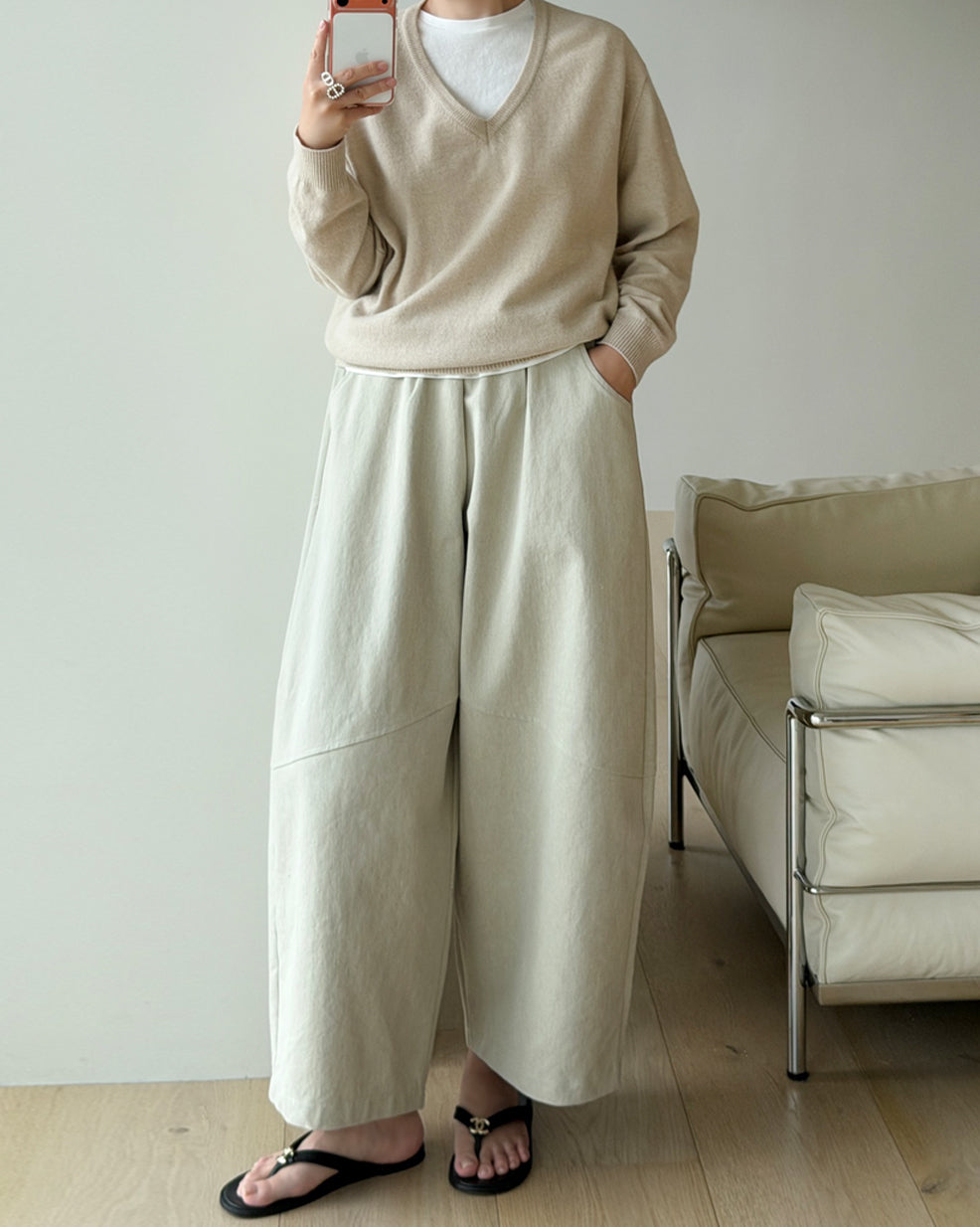 Structured Barrel-Leg Elastic Pants
