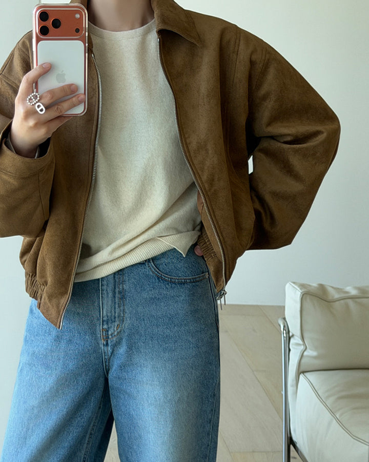 Oversized Faux Suede Blouson Jacket