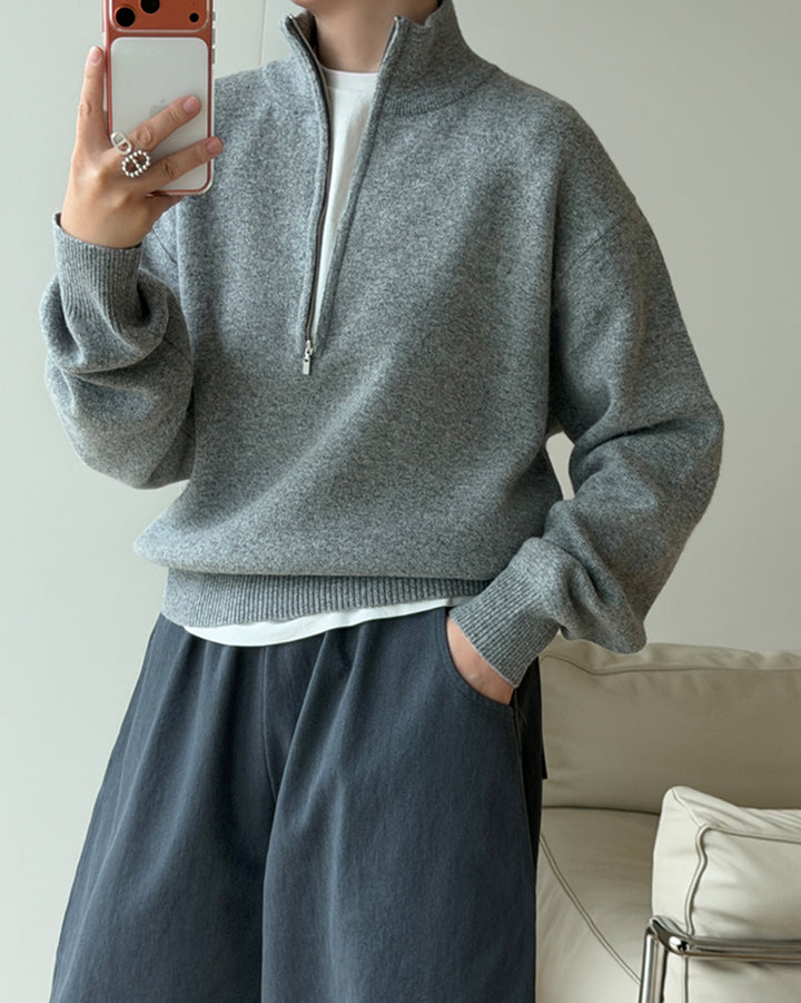 カシミヤ ハーフジップ レイヤリングニット
