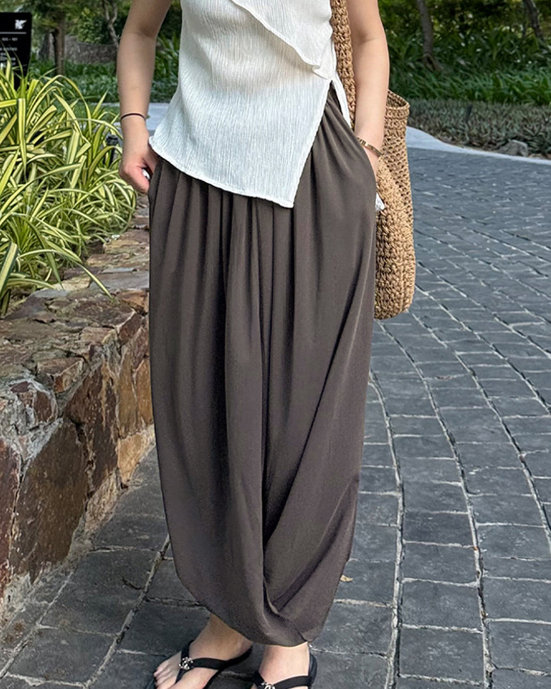 Draped Tulip Maxi Skirt with Side Slit