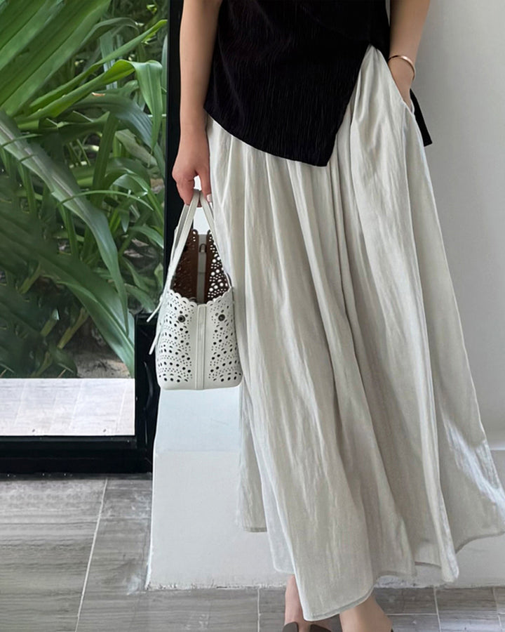 Nylon Crisp A-Line Maxi Skirt