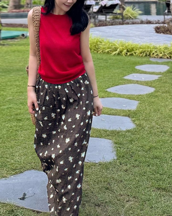 Floral Print Elastic Waist Maxi Skirt