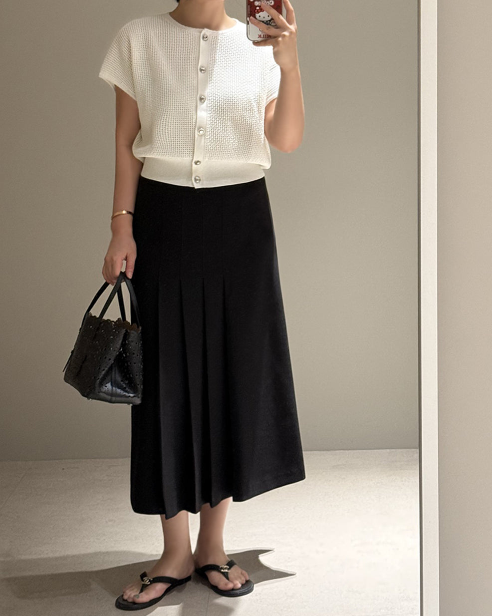 High-Waisted A-Line Pleated Midi Skirt