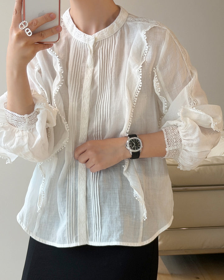100% Linen Ruffle Blouse