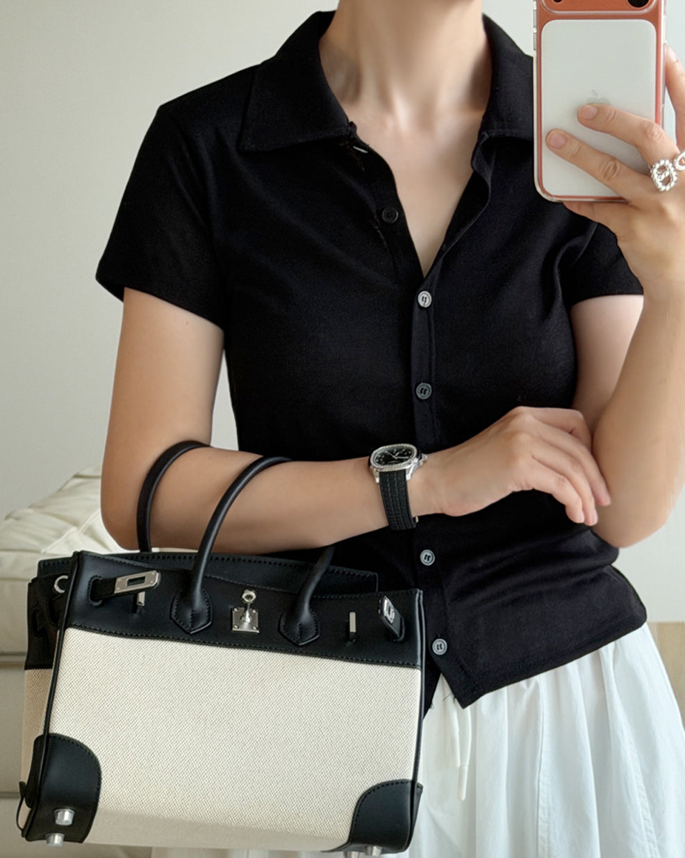 Slim Fit Button-Up Knit Polo Shirt