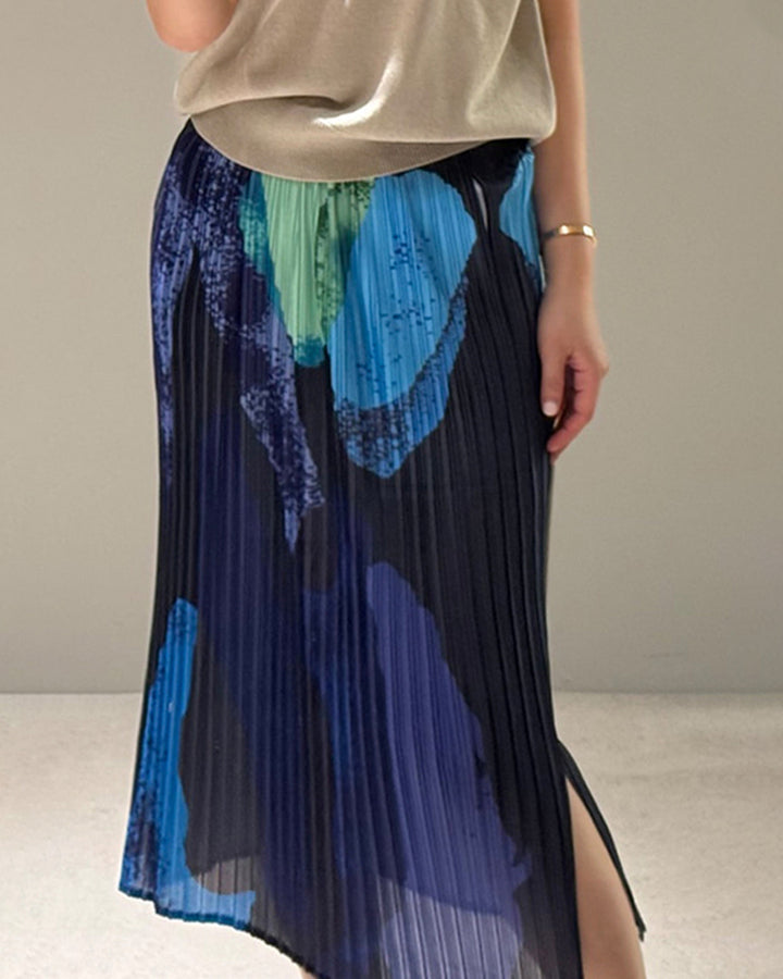 Abstract Pattern Pleated Long Skirt