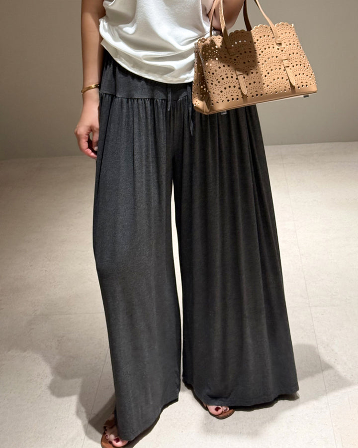 Pleated High-Rise Flowy Wide-Leg Pants