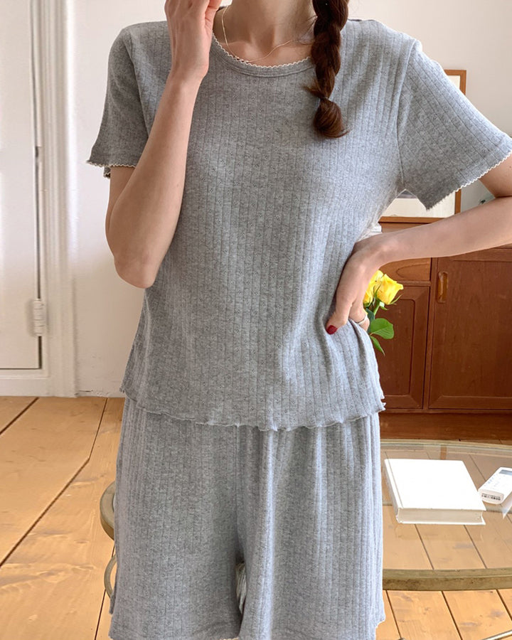 Cozy Pointelle Ribbed Short Sleeve Pajama Set