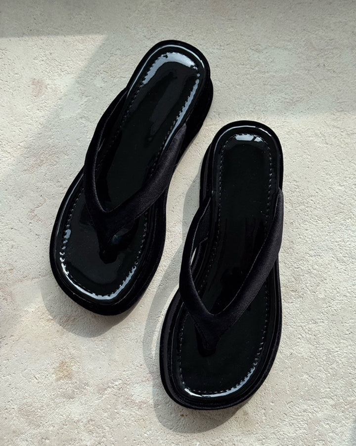 Chunky Platform Thong Sandals with Velvet Straps