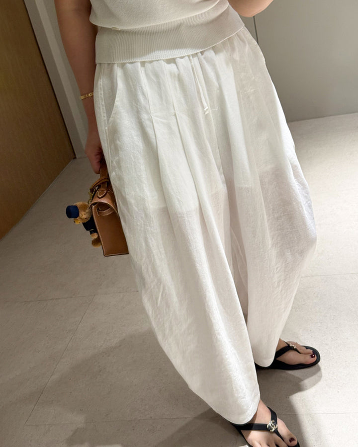 Pleated Linen Blend Baggy Pants