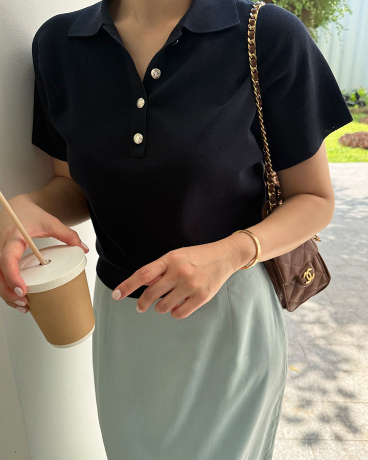 Short Sleeve Polo Knit Top
