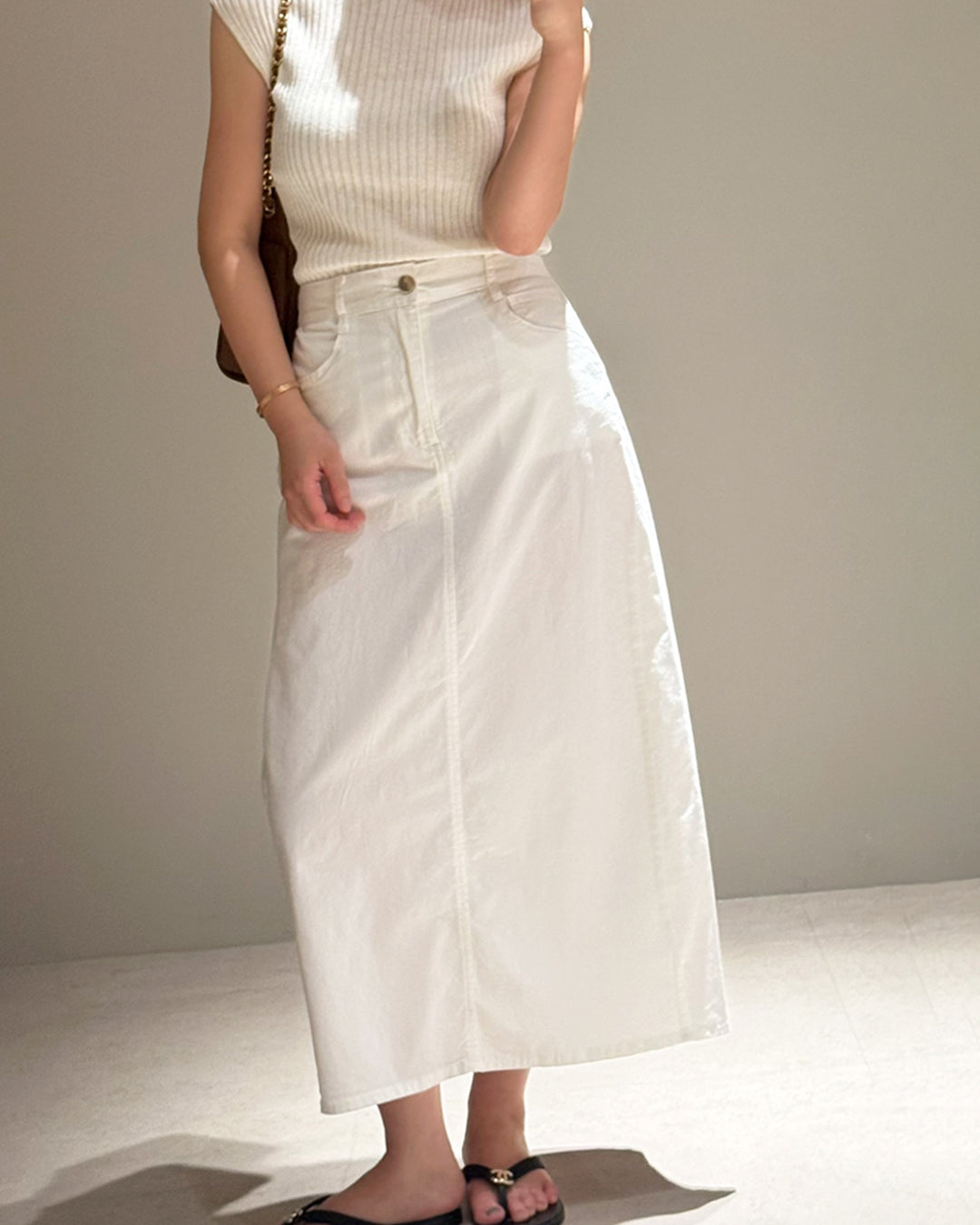 Front Seam Cotton Maxi Skirt