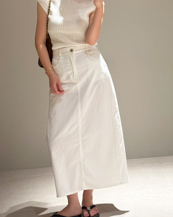 Front Seam Cotton Maxi Skirt