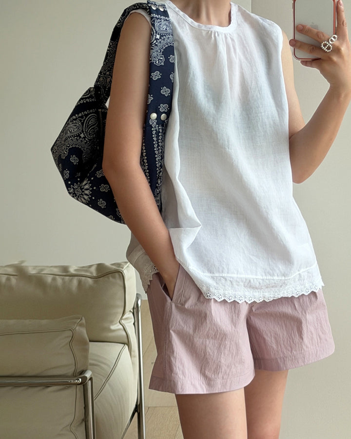 Linen Eyelet Lace Sleeveless Top