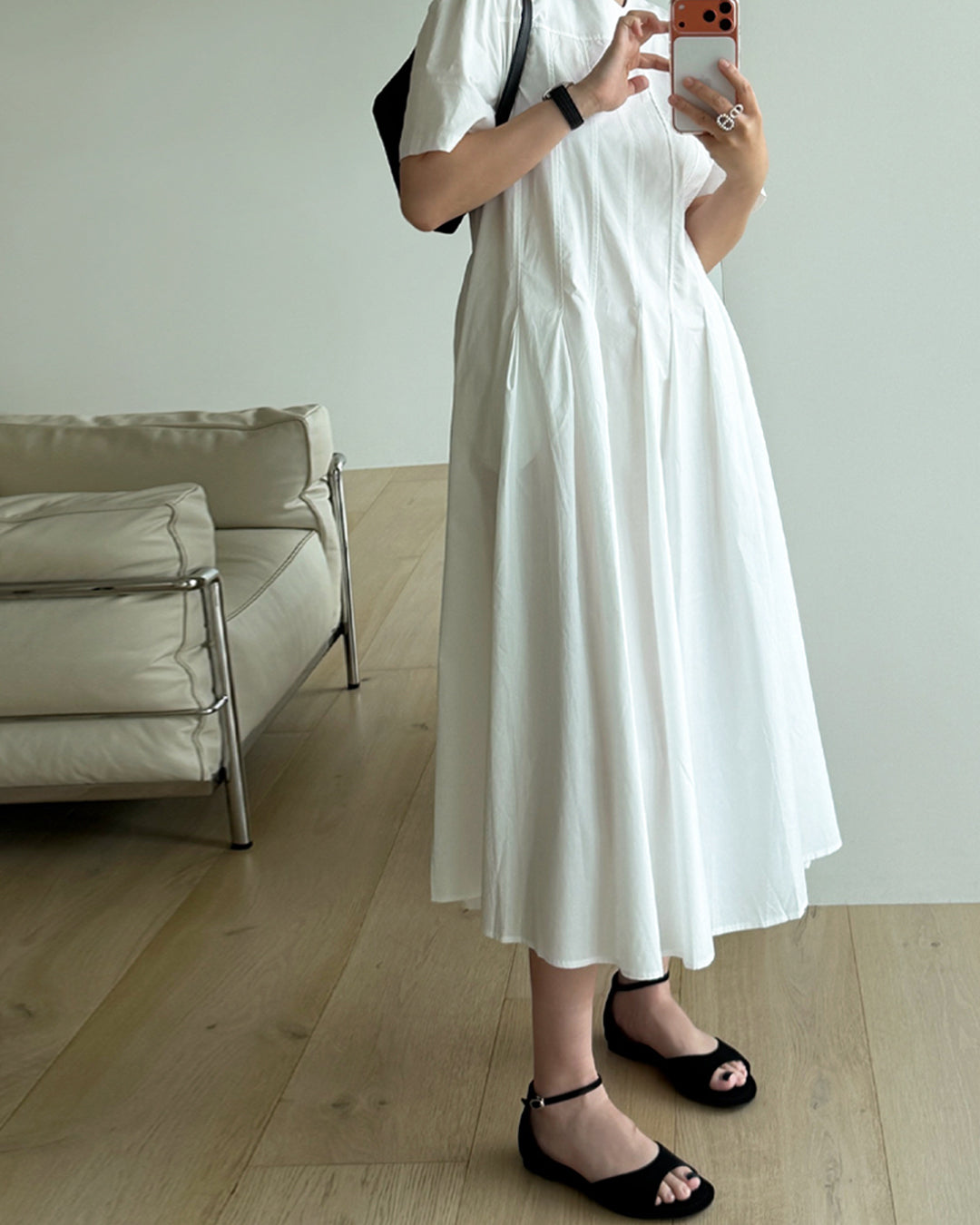 Cotton Pin-Tuck Pleated Maxi Dress