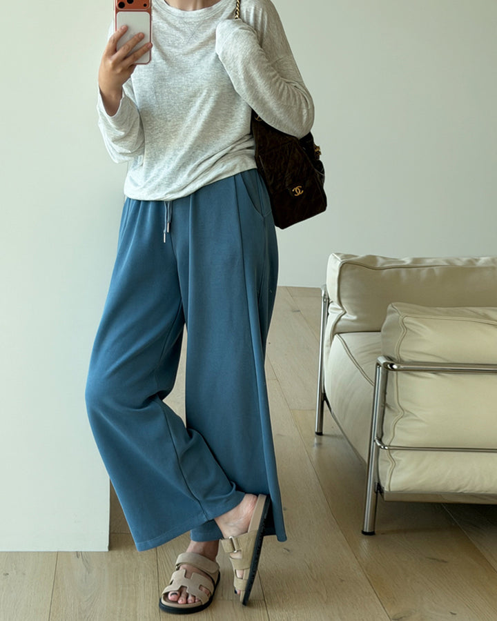 Muted Tone Wide-Leg Lounge Pants