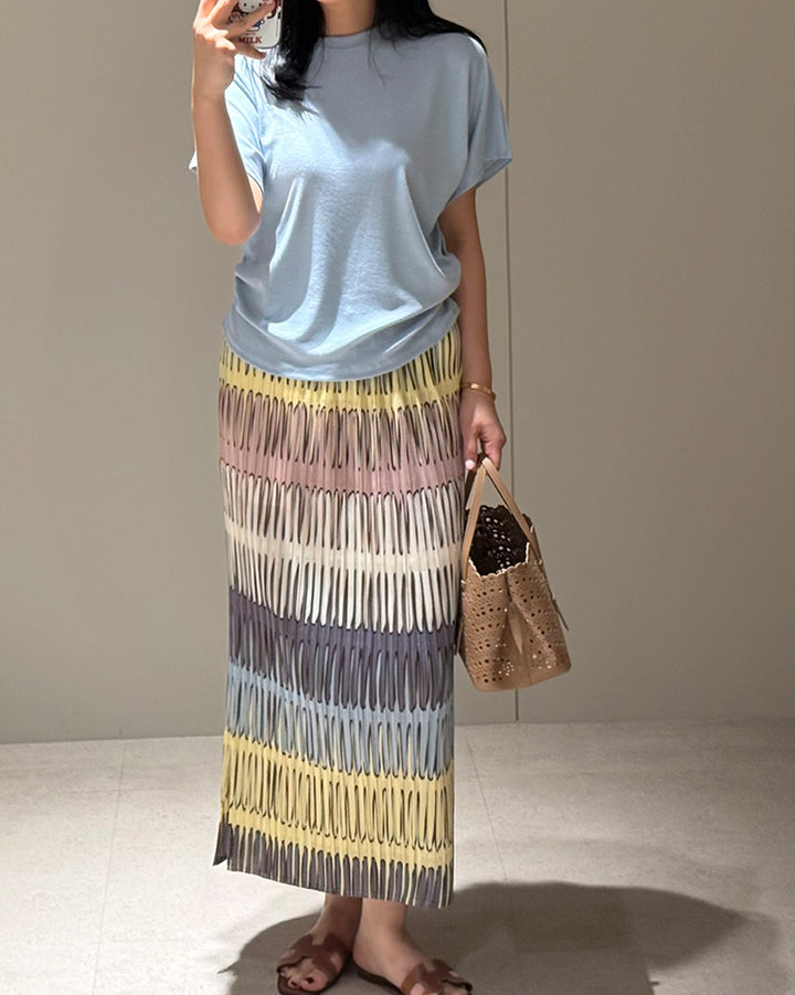Colorblock Pleated Straight Maxi Skirt