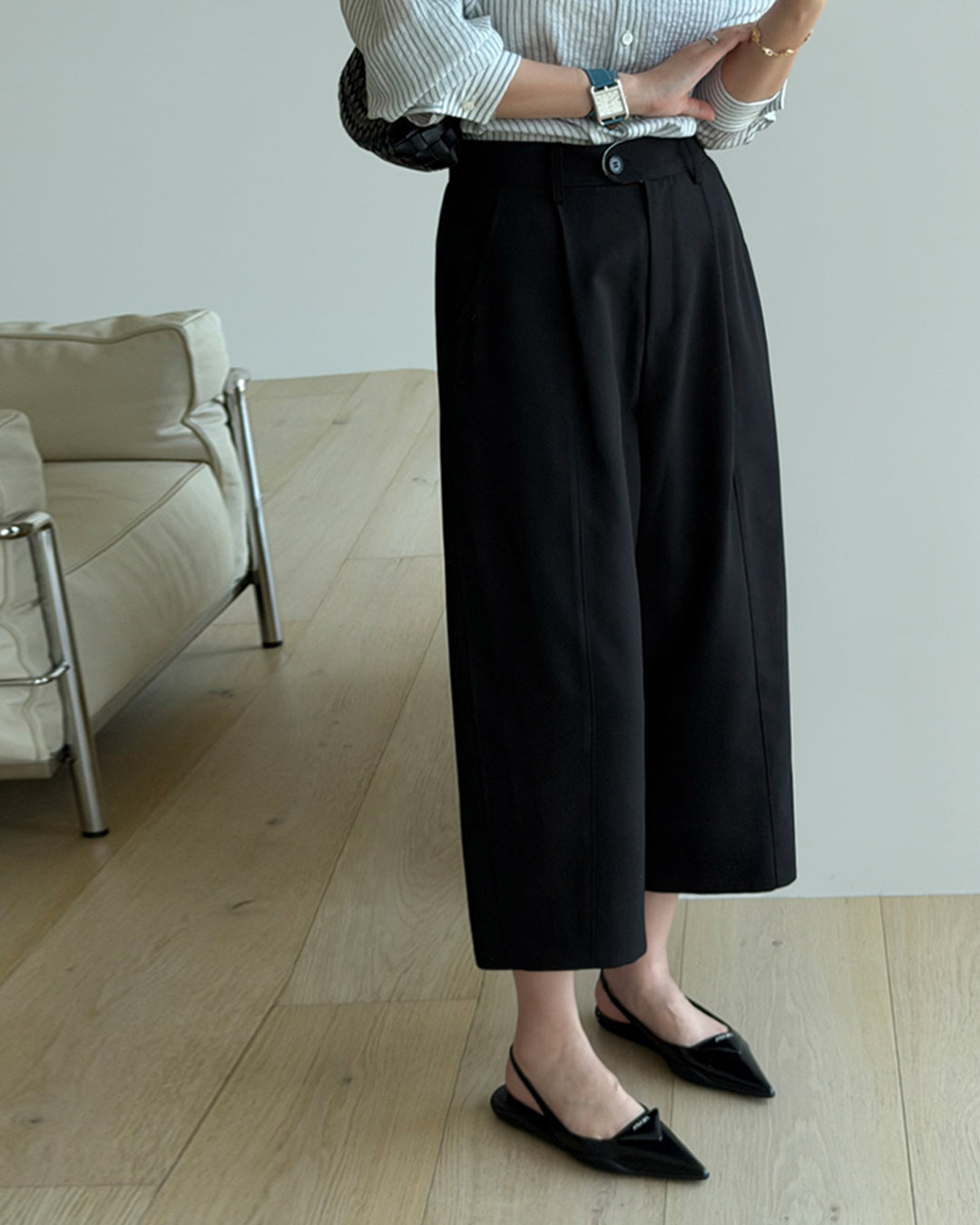 Pintuck Cropped Wide Trousers