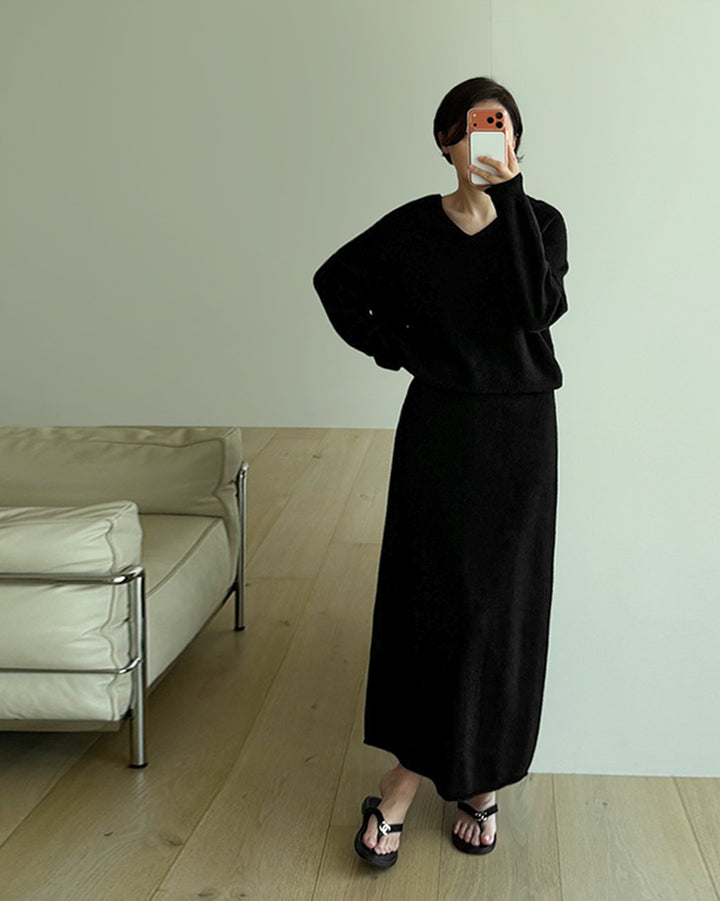リラックスedストレートニットマキシスカート