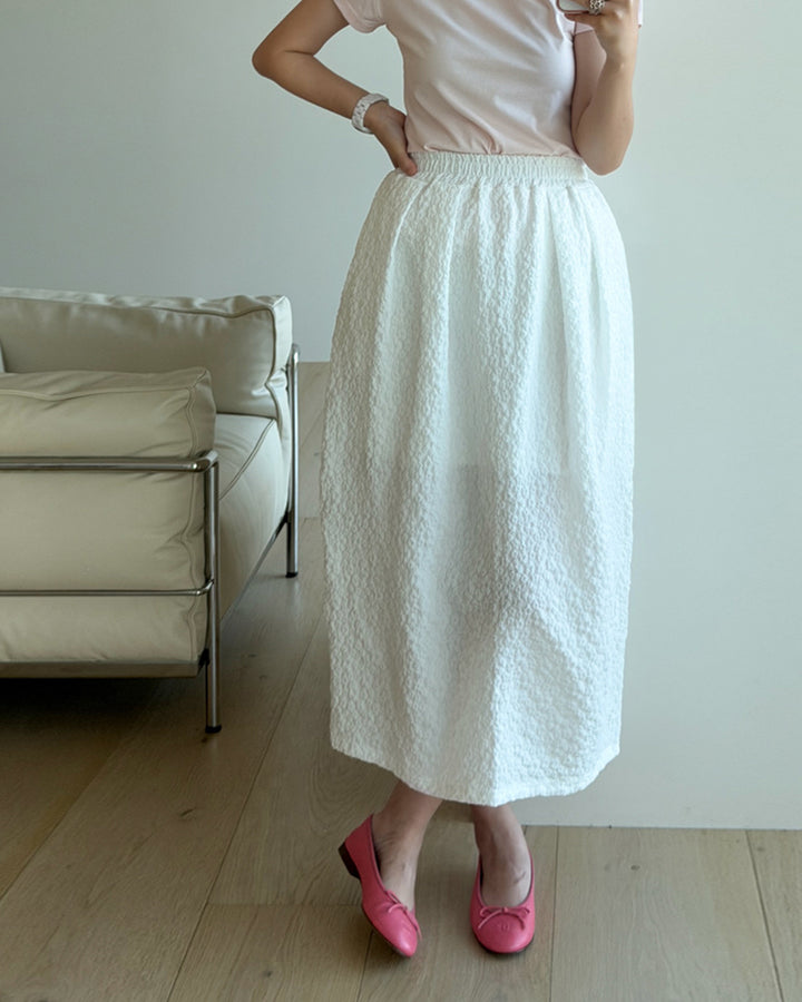 Textured Elastic Waistband Long Skirt