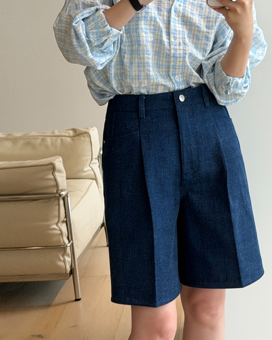 Tailored Denim Trouser Shorts