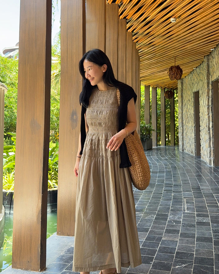 Smocked Cotton Sleeveless Maxi Dress