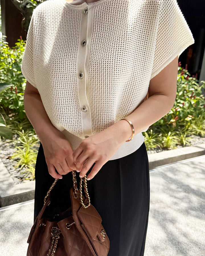 Cotton Blend Open-Weave Knit Cardigan