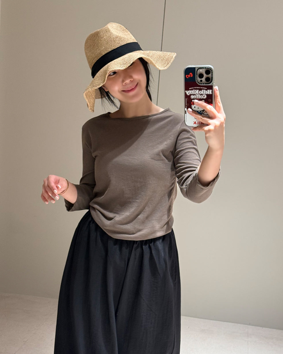 Slub Cotton Boat Neck Sleeve Tee