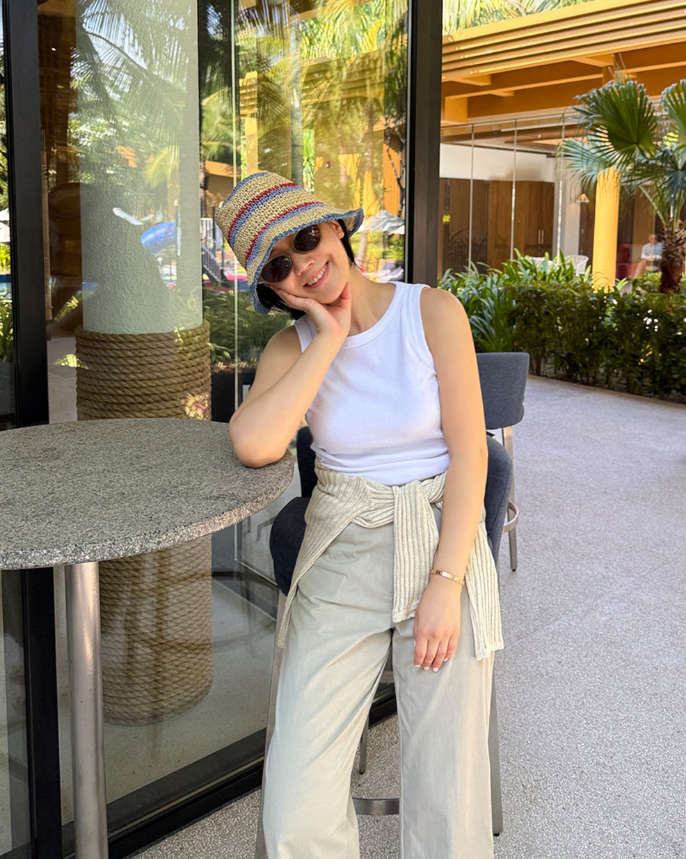 Handcrafted Striped Paper Straw Bucket Hat