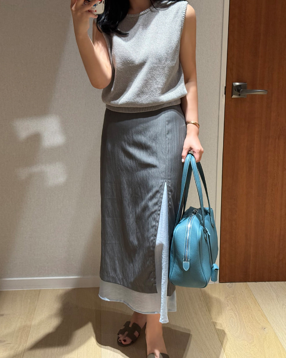 Layered Side Slit Midi Skirt